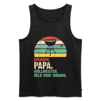 Ehemann Papa Grillmeister Held Retro Vintage - Männer Premium Bio Tank Top - Schwarz - Vorne - Michal (187cm)