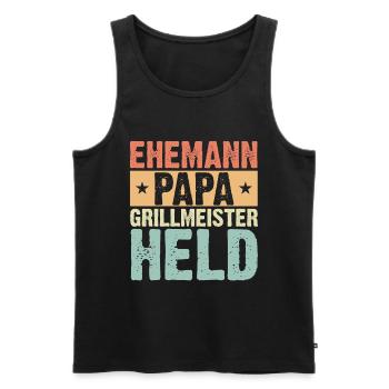 Ehemann Papa Grillmeister Held Retro - Männer Premium Bio Tank Top - Schwarz - Vorne - Michal (187cm)