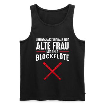 Alte Frau - Blockflöte | Retro Vintage Style - Männer Premium Bio Tank Top - Schwarz - Vorne - AI Model Male 178 light (178cm)