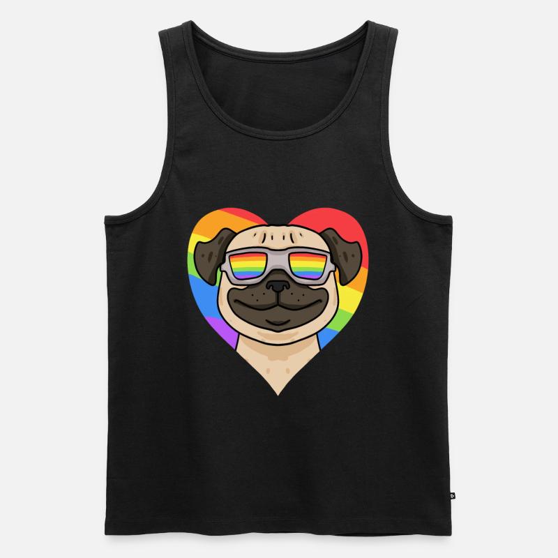 Mops Regenbogen Herz - Männer Premium Bio Tank Top - Schwarz