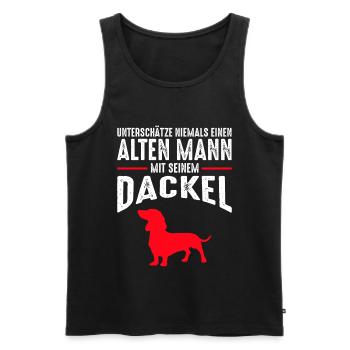 Alter Mann - Dackel | Retro Vintage Style - Männer Premium Bio Tank Top - Schwarz - Vorne - Michal (187cm)