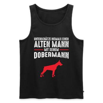 Dobermann Männer Rentner Geschenkidee - Männer Premium Bio Tank Top - Schwarz - Vorne - Michal (187cm)