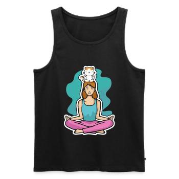 Yoga with the cat - Men's Premium Organic Tank Top - black - Front - Michal (187cm)