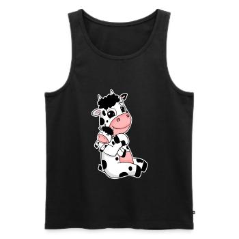 Famille vache - Vache avec bébé - Motif vache - Débardeur bio Premium Homme - noir - Devant - AI Model Male 178 light (178cm)