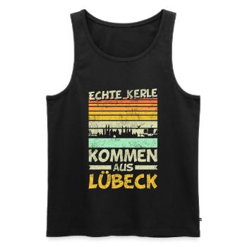 Lübeck | Lustige Männer Geschenke - Männer Premium Bio Tank Top - Schwarz - Vorne - Michal (187cm)