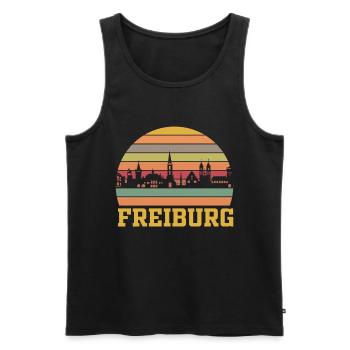 Freiburg | Freiburg Skyline Retro - Männer Premium Bio Tank Top - Schwarz - Vorne - AI Model Male 178 light (178cm)