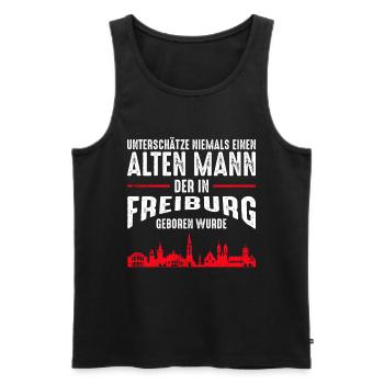 Freiburg - Alter Mann | Retro Vintage Style - Männer Premium Bio Tank Top - Schwarz - Vorne - Michal (187cm)