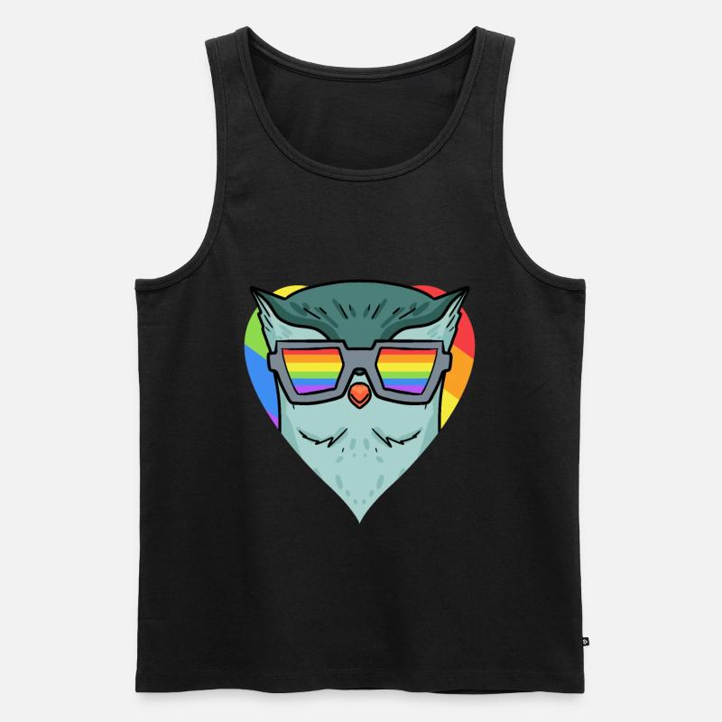 LGBT Tier Eule Regenbogen - Männer Premium Bio Tank Top - Schwarz