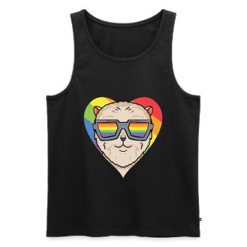 Chien LGBT Nain Spitz Rainbow - Débardeur bio Premium Homme - noir - Devant - Michal (187cm)