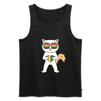 Chat LGBT Turc Angora Arc-en-ciel - Débardeur bio Premium Homme - noir - Devant - AI Model Male 178 light (178cm)