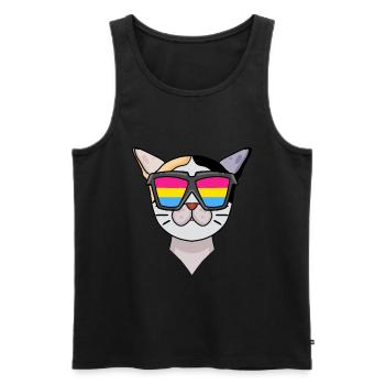Chat pansexuel japonais Bobtail à poil long - Débardeur bio Premium Homme - noir - Devant - Michal (187cm)