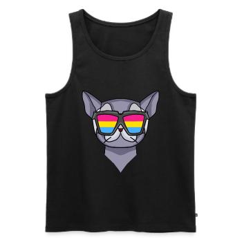 Pansexual British Shorthair - Chat avec lunettes - Débardeur bio Premium Homme - noir - Devant - AI Model Male 178 light (178cm)
