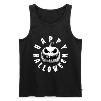 MOTIF HAPPY HALLOWEEN AVEC CITROUILLE D’HORREUR - Débardeur bio Premium Homme - noir - Devant - AI Model Male 178 light (178cm)