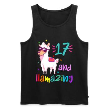 17 and llamazing - Débardeur bio Premium Homme - noir - Devant - AI Model Male 178 light (178cm)