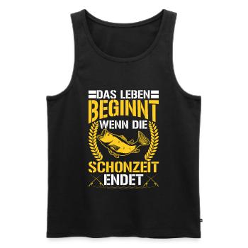 Leben Beginnt Schonzeit Endet Angler Angeln Fisch - Männer Premium Bio Tank Top - Schwarz - Vorne - Michal (187cm)