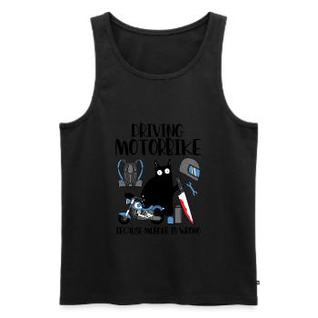 Conduire une moto parce que le meurtre est un mauvais chat - Débardeur bio Premium Homme - noir - Devant - AI Model Male 178 light (178cm)