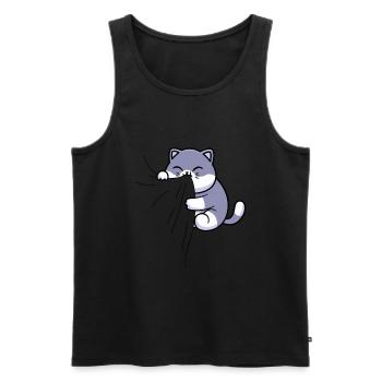 Katze beißt in T-Shirt Hungrige Katze frisst - Männer Premium Bio Tank Top - Schwarz - Vorne - AI Model Male 178 light (178cm)