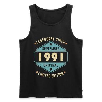 Septembre 1991 Vintage Retro Anniversaire - Débardeur bio Premium Homme - noir - Devant - Michal (187cm)