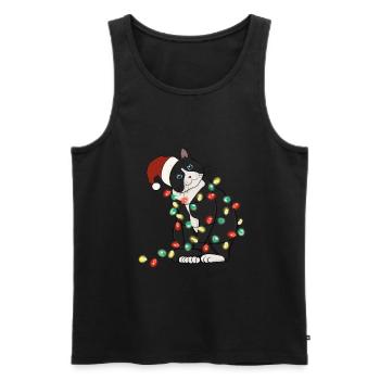 Lumières de Noël Chat Noël - Débardeur bio Premium Homme - noir - Devant - AI Model Male 178 light (178cm)
