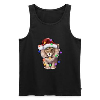 Lion with Christmas hat and lights - Men's Premium Organic Tank Top - black - Front - AI Model Male 178 light (178cm)