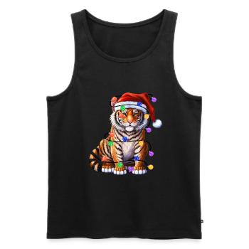 Tiger with Christmas hat and lights - Men's Premium Organic Tank Top - black - Front - AI Model Male 178 light (178cm)