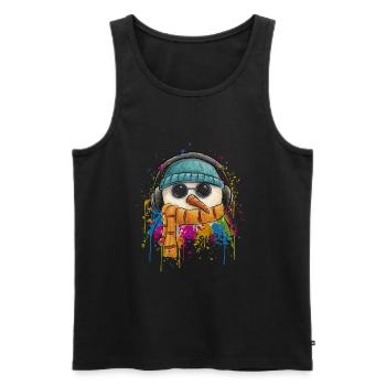 Funky Groovy DJ Snowman with Sunglasses - Men's Premium Organic Tank Top - black - Front - Michal (187cm)