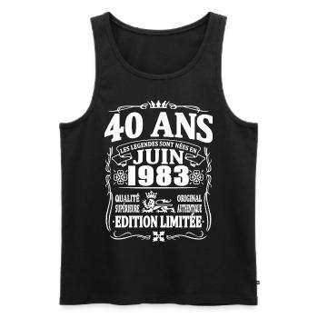 cadeau d'anniversaire juin 1983 - 40 ans - Débardeur bio Premium Homme - noir - Devant - Michal (187cm)
