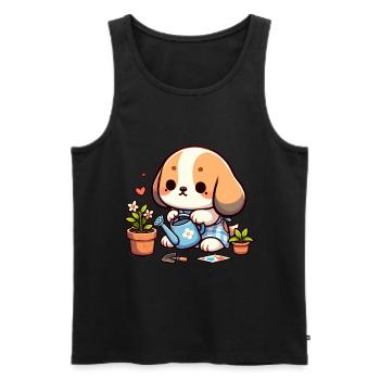 Chien jardinage chiot jardinière Tee graphique - Débardeur bio Premium Homme - noir - Devant - AI Model Male 178 light (178cm)