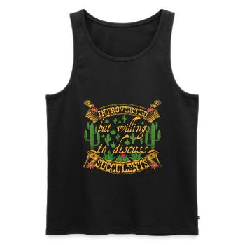 Entretien introverti et succulent sur le jardin des plantes succulentes - Débardeur bio Premium Homme - noir - Devant - AI Model Male 178 light (178cm)