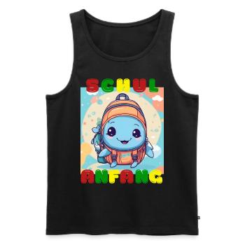 Schulanfang - süßer Babyfisch - Wal im Rucksack - Männer Premium Bio Tank Top - Schwarz - Vorne - Michal (187cm)