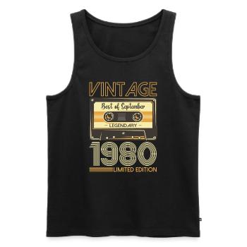 43e anniversaire septembre millésime 1980 cassette - Débardeur bio Premium Homme - noir - Devant - Michal (187cm)