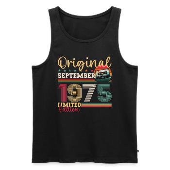 48e anniversaire septembre millésime 1975 cassette - Débardeur bio Premium Homme - noir - Devant - AI Model Male 178 light (178cm)