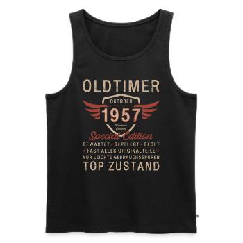 66. Geburtstag Oldtimer Oktober Jahrgang 1957 - Männer Premium Bio Tank Top - Schwarz - Vorne - Michal (187cm)