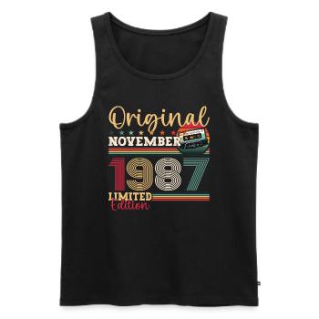 36e anniversaire novembre Vintage 1987 cassette - Débardeur bio Premium Homme - noir - Devant - Michal (187cm)