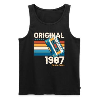 36e anniversaire Cassette Novembre Vintage 1987 - Débardeur bio Premium Homme - noir - Devant - Michal (187cm)