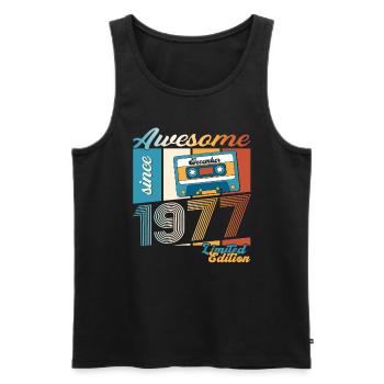 46e anniversaire Cassette décembre Vintage 1977 - Débardeur bio Premium Homme - noir - Devant - Michal (187cm)