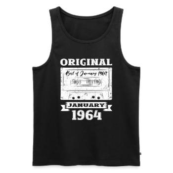 Cassette 60e anniversaire janvier Vintage 1964 - Débardeur bio Premium Homme - noir - Devant - Michal (187cm)