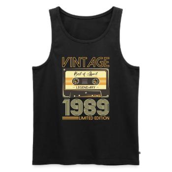35e anniversaire mari avril Vintage 1989 Cassette - Débardeur bio Premium Homme - noir - Devant - Michal (187cm)