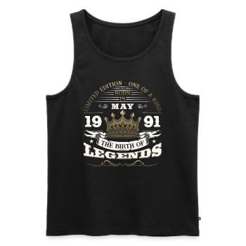 Légendes Mai 1991 Millésime 1991 Anniversaire 1991 - Débardeur bio Premium Homme - noir - Devant - AI Model Male 178 light (178cm)