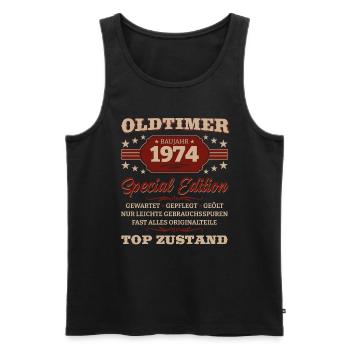 Oldtimer 1974 Jahrgang 1974 Geburtstag 1974 - Männer Premium Bio Tank Top - Schwarz - Vorne - Michal (187cm)