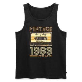 Cassette 35ème anniversaire juillet 1989 Millésime 1989 - Débardeur bio Premium Homme - noir - Devant - Michal (187cm)
