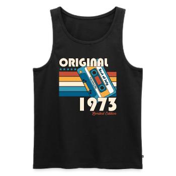Cassette 51ème anniversaire Juillet 1973 Millésime 1973 - Débardeur bio Premium Homme - noir - Devant - AI Model Male 178 light (178cm)