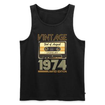 50e anniversaire Original août 1974 Né en 1974 - Débardeur bio Premium Homme - noir - Devant - Michal (187cm)