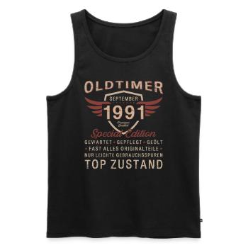 33. Geburtstag Oldtimer September 1991 Jahrgang 91 - Männer Premium Bio Tank Top - Schwarz - Vorne - AI Model Male 178 light (178cm)