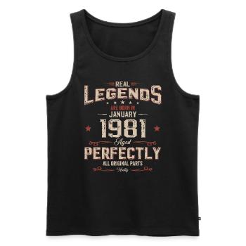 44e anniversaire Légendaire depuis janvier Né en 1981 - Débardeur bio Premium Homme - noir - Devant - Michal (187cm)