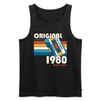 Cadeau d'anniversaire pour homme 45 ans, cassette février 1980 - Débardeur bio Premium Homme - noir - Devant - Michal (187cm)