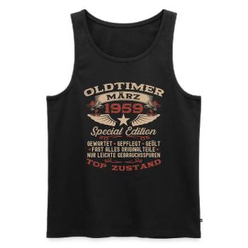66. Geburtstag Oldtimer März Jahrgang 1959 - Männer Premium Bio Tank Top - Schwarz - Vorne - AI Model Male 178 light (178cm)
