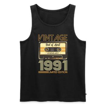 34ème anniversaire cassette cadeau mari avril 1991 - Débardeur bio Premium Homme - noir - Devant - Michal (187cm)