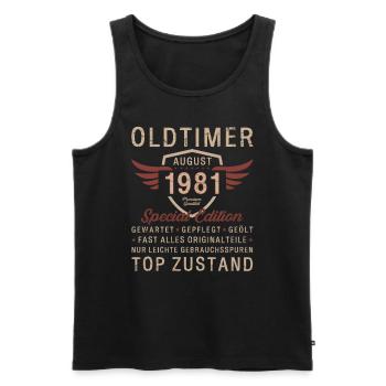 44. Geburtstag Oldtimer August Jahrgang 1981 - Männer Premium Bio Tank Top - Schwarz - Vorne - Michal (187cm)