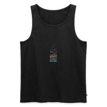 Adventure Begins At Your Library - Men's Premium Organic Tank Top - black - Front - AI Model Male 178 light (178cm)